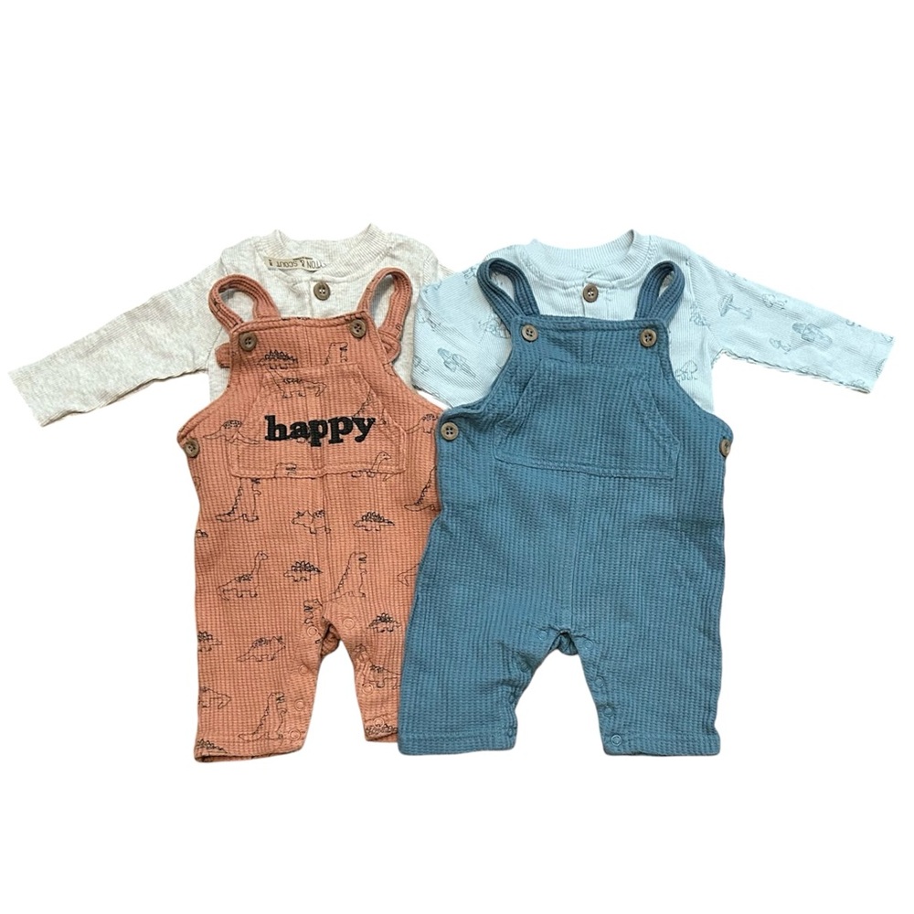 0-3m Baby Waffle Ribbed Knit Overall Coverall Outfits Peyton & Scout Set Bundle